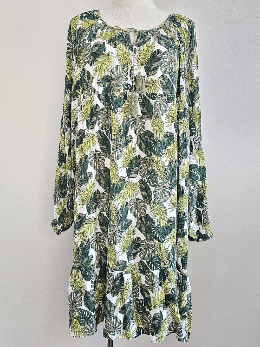 Time and Tru Green and White Tropical Leaf Swim Cover-Up Dress XXL